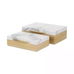 Clearance Wood and Faux Marble Rectangular Boxes, Set of 2 Baskets & Boxes