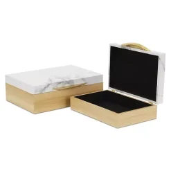 Clearance Wood and Faux Marble Rectangular Boxes, Set of 2 Baskets & Boxes
