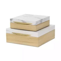 Sale Wood and Faux Marble Square Boxes, Set of 2 Baskets & Boxes