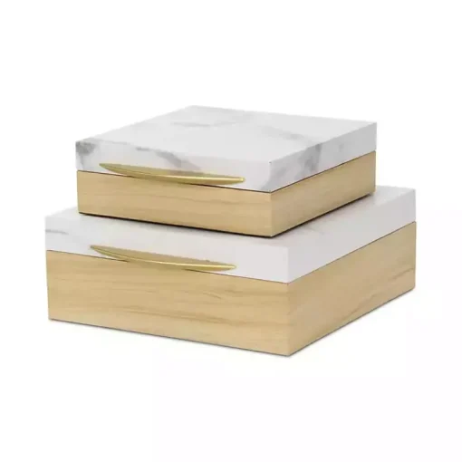 Sale Wood and Faux Marble Square Boxes, Set of 2 Baskets & Boxes