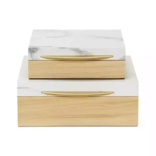 Sale Wood and Faux Marble Square Boxes, Set of 2 Baskets & Boxes