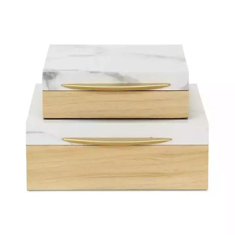 Sale Wood and Faux Marble Square Boxes, Set of 2 Baskets & Boxes