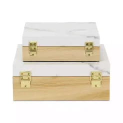 Sale Wood and Faux Marble Square Boxes, Set of 2 Baskets & Boxes