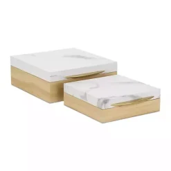 Sale Wood and Faux Marble Square Boxes, Set of 2 Baskets & Boxes