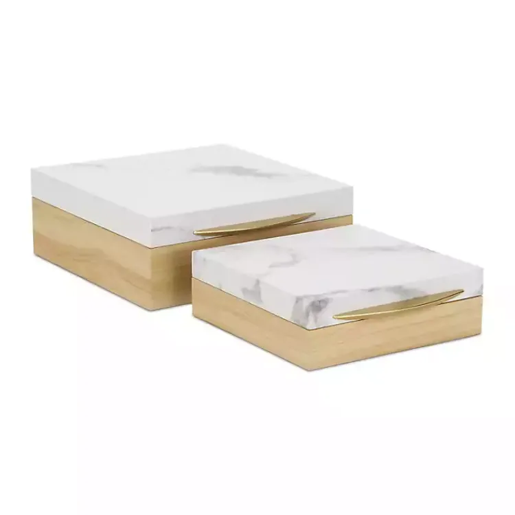 Sale Wood and Faux Marble Square Boxes, Set of 2 Baskets & Boxes