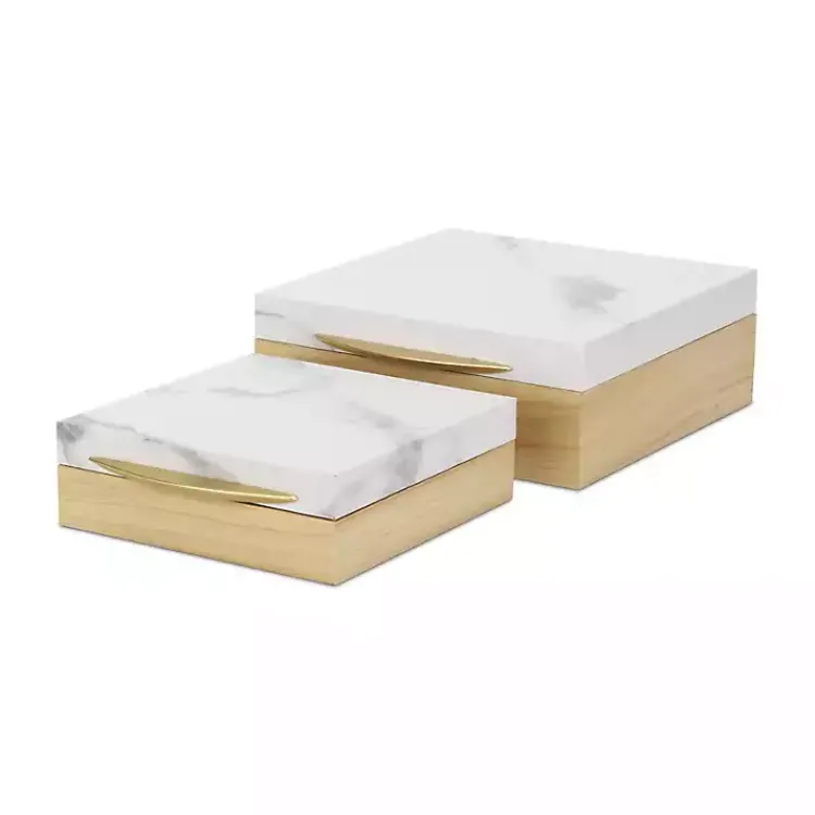 Sale Wood and Faux Marble Square Boxes, Set of 2 Baskets & Boxes