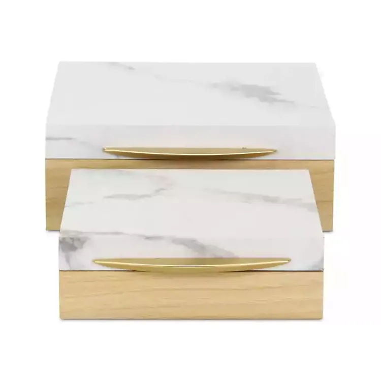 Sale Wood and Faux Marble Square Boxes, Set of 2 Baskets & Boxes