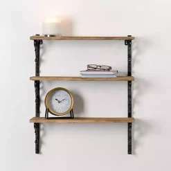 Kirklands Home Shelves|Wood and Iron Scroll 3-Tier Wall Shelf