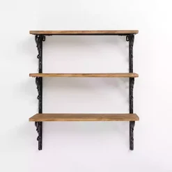 Kirklands Home Shelves|Wood and Iron Scroll 3-Tier Wall Shelf