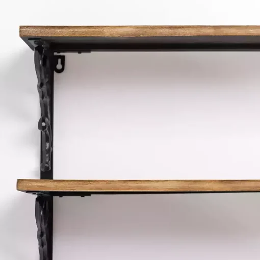 Kirklands Home Shelves|Wood and Iron Scroll 3-Tier Wall Shelf