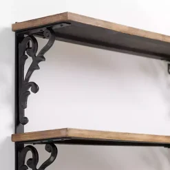 Kirklands Home Shelves|Wood and Iron Scroll 3-Tier Wall Shelf
