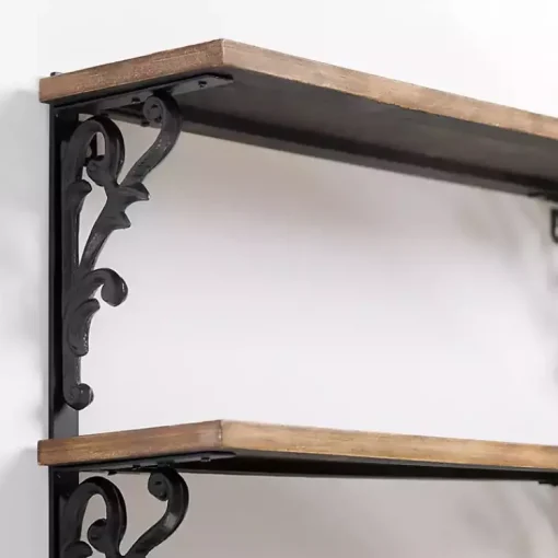 Kirklands Home Shelves|Wood and Iron Scroll 3-Tier Wall Shelf