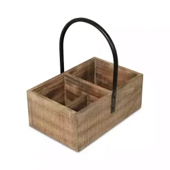 New Wood and Metal Center Handle 3-Compartment Caddy Decorative Accents