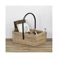 New Wood and Metal Center Handle 3-Compartment Caddy Decorative Accents