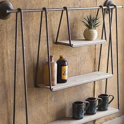 Kirklands Home Shelves|Wood and Metal Three-Tier Side Modern Wall Shelf