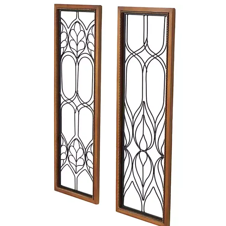 Kirklands Home Wall Plaques|Wood and Metal Wire Wall Plaques, Set of 2