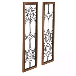 Kirklands Home Wall Plaques|Wood and Metal Wire Wall Plaques, Set of 2