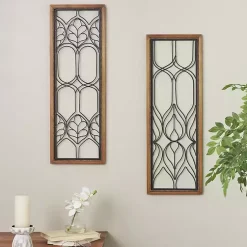 Kirklands Home Wall Plaques|Wood and Metal Wire Wall Plaques, Set of 2