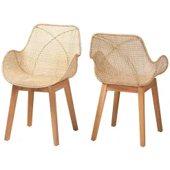 Kirklands Home Dining Chairs|Wood and Rat Flared Dining Chairs, Set of 2 Tan