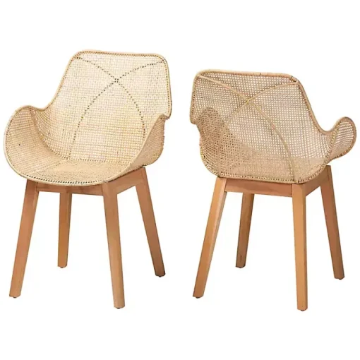 Kirklands Home Dining Chairs|Wood and Rat Flared Dining Chairs, Set of 2 Tan