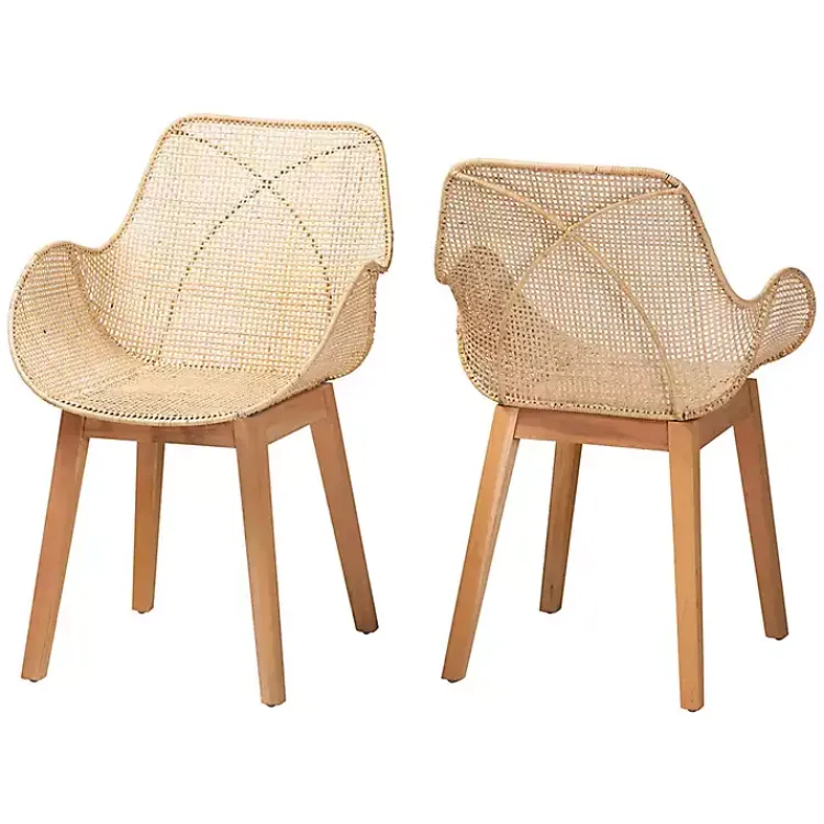 Kirklands Home Dining Chairs|Wood and Rat Flared Dining Chairs, Set of 2 Tan