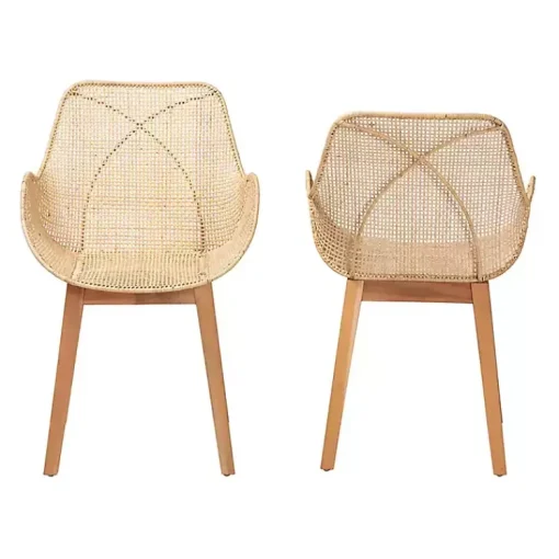 Kirklands Home Dining Chairs|Wood and Rat Flared Dining Chairs, Set of 2 Tan