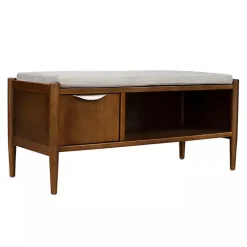 Kirklands Home Benches & Ottomans|Wood Arcadia Storage Bench with Cushion White