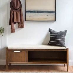 Kirklands Home Benches & Ottomans|Wood Arcadia Storage Bench with Cushion White