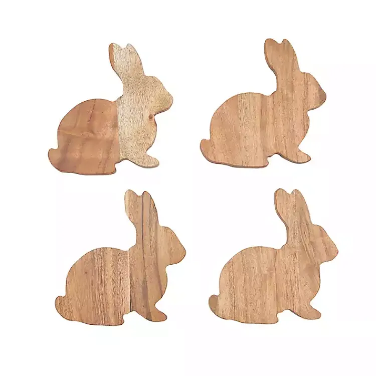 Wood Bunny Coasters, Set of 4 Easter Decorations