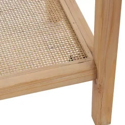 Kirklands Home Entryway Furniture|Wood Glass Top Console Table with Rattan Shelf Brown