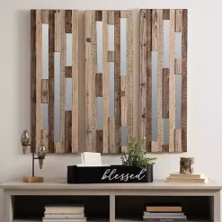 Kirklands Home Wall Plaques|Wood Plank and Mirror Slice Wall Plaques, Set of 3