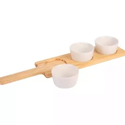 Kirklands Home Serving & Entertaining|Wood Serving Tray with White Ceramic Bowls