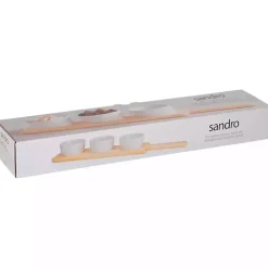 Kirklands Home Serving & Entertaining|Wood Serving Tray with White Ceramic Bowls