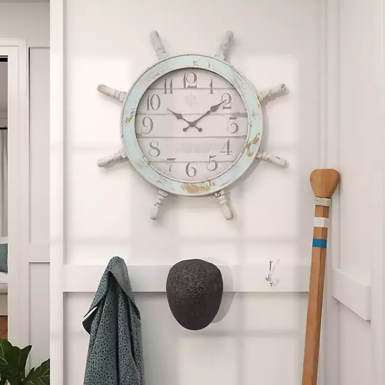 Kirklands Home Clocks|Wood Ship Wheel Wall Clock