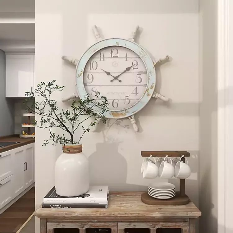 Kirklands Home Clocks|Wood Ship Wheel Wall Clock