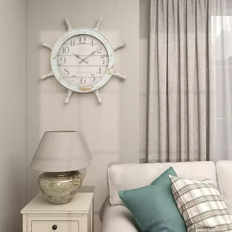 Kirklands Home Clocks|Wood Ship Wheel Wall Clock