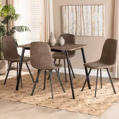 Kirklands Home Dining Tables|Wood Table and Leather Chairs 5-pc. Dining Set
