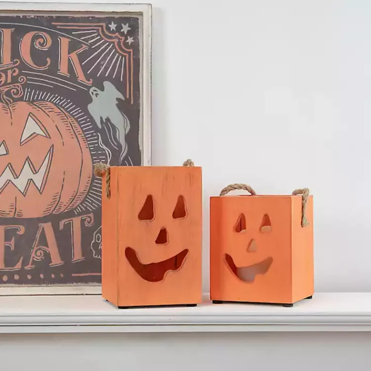 Clearance Wooden Jack O' Lantern Candle Holder Halloween