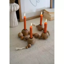 Sale Wooden Spheres Taper Candle Runner Candle Holders