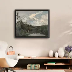 Kirklands Home Canvas Art|Woodland Lake Framed Canvas Art Print Gray