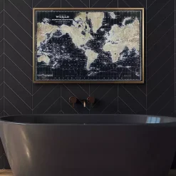 Kirklands Home Framed Art|World Map on Black Framed Art Print