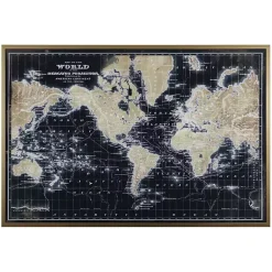 Kirklands Home Framed Art|World Map on Black Framed Art Print