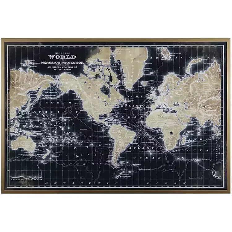 Kirklands Home Framed Art|World Map on Black Framed Art Print