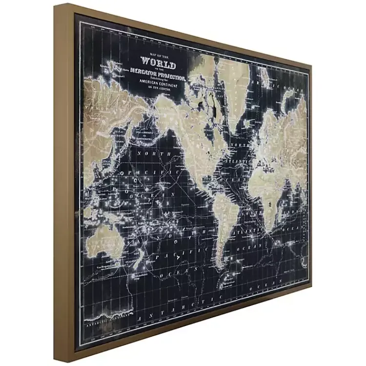 Kirklands Home Framed Art|World Map on Black Framed Art Print