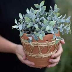 Kirklands Home Planters|Woven Diamond Terracotta Planter Tan