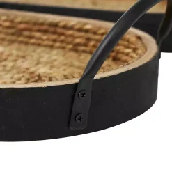 New Woven Jute and Black Wood Trays, Set of 2 Decorative Trays