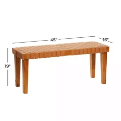 Kirklands Home Benches & Ottomans|Woven Leather Textured Wood Bench Brown