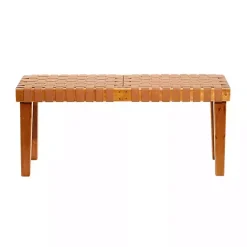 Kirklands Home Benches & Ottomans|Woven Leather Textured Wood Bench Brown