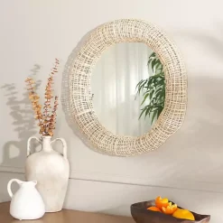 Kirklands Home Decorative Mirrors|Woven Natural Cane Round Alia Wall Mirror