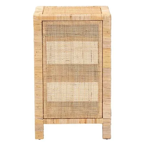 Kirklands Home Nightstands|Woven Rat and Mahogany Wood Nightsd Tan